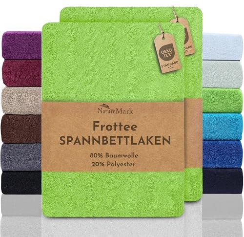 NatureMark 2er Pack FROTTEE Spannbettlaken, Spannbetttuch für kuschelig weiche Nächte, in viele Größen und Farben erhältlich | 90x190 cm - 100x200 cm - Apfel grün