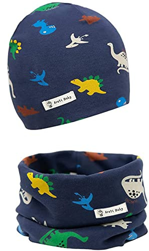 Areti Baby Bonnet Tricoté + Écharpe à Anneau, Bonnet en Coton Doux Bonnet en Béret pour Enfants Colliers Écharpe Élastique Bandana Automne Hiver Bonnet et Écharpes avec Col, #1, 3-6 ans