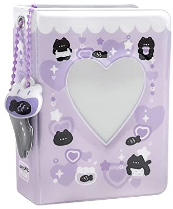 3 tum mini fotoalbum, hjärta ihålig kortpärm fotoalbum Kpop fotokorthållare med hänge 40 fickor (lila svart katt)