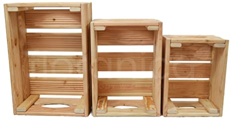 Floranica Cassette in Legno da Giardino di larice Naturale Set di 3 Pezzi in Tre Diverse Dimensioni Contenitori per Esterno Piante Frutta Fiori Scatole Porta Giochi
