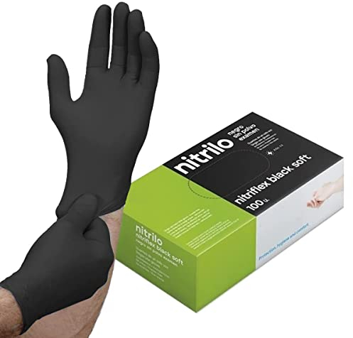 ABD Caja 100 Guantes nitrilo talla L negro, talla S, M, L, XL, desechables, sin polvo, de goma sin látex