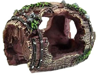 Fukamou Decorazione per Acquario con Botte Rotta, Gamberetti Cave Resina Fish Tank Decorazione Acquario, Fish Playing House Fish Tank Decor per Giardino, Stagno, Scatola per rettili