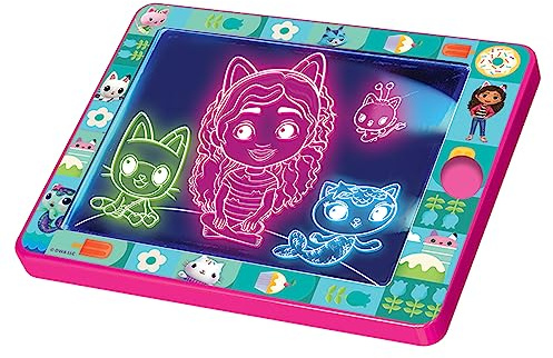 Cefa Toys Gabby Tableau Lumineux Magique avec Tableau Lumineux Portable, 8 lumières colorées et 2 marqueurs effaçables, Convient aux Enfants à partir de 5 Ans