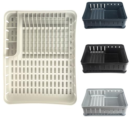 KADAX Stender rettangolare per stoviglie da cucina con portaposate, scolapiatti con vassoio di drenaggio, scolapiatti per la cucina, scolapiatti (Bianco)