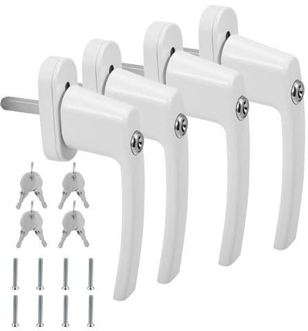 Izrielar 4 x fönsterhandtag låsbar aluminium barnsäkring fönsterlås med lås i stiftlängd 35 mm, fönstersäkringar inbrott aluminium vit