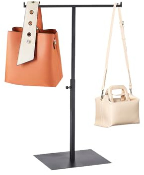 HEYLEAYAR Présentoir de sac à main en forme de T réglable en hauteur - En acier inoxydable - Pour bijoux/écharpe/sac à main - Noir mat