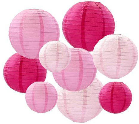 Lanterna di carta decorativa per feste, multicolore, per feste, adatte per feste in casa, matrimoni, feste di compleanno per bambini, set da 9 (rosa chiaro, rosa, rosa)