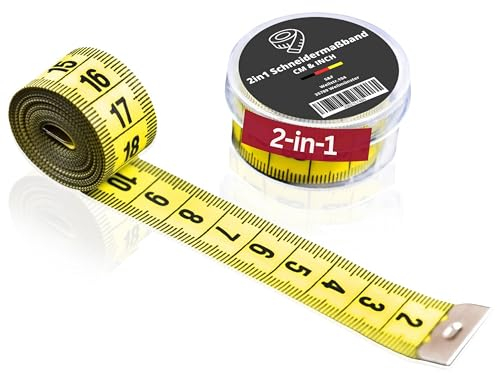 MaßHeld 2 in 1 Massband Maßband | CM + INCH, 150 cm, mit Box | Flexibles Schneidermaßband Rollmaßband Messband abrollbar Bandmaß Rolle Band z. Messen f. Textil Körper-Umfang Nähen Schneider