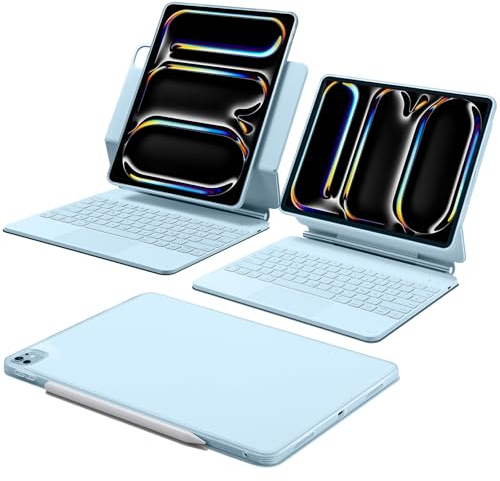 ESR iPad Pro 13 Zoll (M4, 2024) Hülle mit Tastatur, Tastaturhülle mit Einzustellendem Magnetständer, Hoch-/Erhöhter Modus, Abnehmbare Schutzhülle, Rebound 360 Serie, Blau