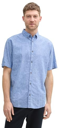 TOM TAILOR Regular Fit Kurzarmhemd mit Leinenanteil, Tarmac Grey Chambray, M