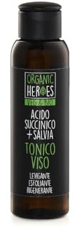 Organic Heroes | Tonico esfoliante Acido succinico + Salvia, Lozione esfoliante, Minimizza le imperfezioni, Uniforma l'incarnato, Promuove il turn over cutaneo, Aspetto luminoso e compatto,100ml