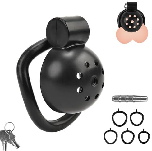 Gabbia Castità per Uomo, ABS Chastity Cage con 5 Anelli di Castità con Tubo in Acciaio Inossidabile, Gabbia Pene, Cock Cage, Gabbia di Castità per Uomo, Giocattoli del Sesso per Gli Uomini