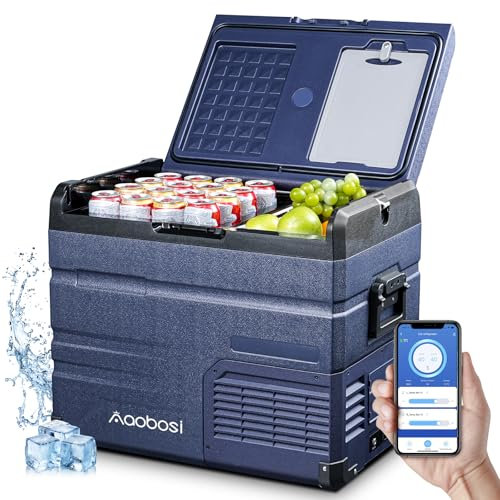 AAOBOSI Kompressor Kühlbox 46 L, Kühlbox Auto mit Dual Zone bis -20 °C, Kühlbox 12v 230v Tragbar mit App-Steuerung für Camping, LKW, Boot, Reisemobil, Touch-Steuerung, Anti-Shake