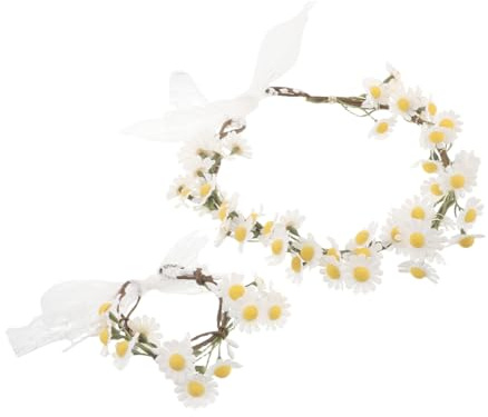 Healeved Artificiell Prästkrage Blomsterkrans Armband för Bröllop Fester Bekväm Blomsteraccessoar för Hår Handledd Användning