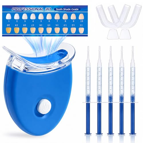 Kit Blanqueador Dental con Kit de Cuidado Bucal Completo, 5 Incluye Gel Blanqueador de para Eliminar Manchas de Café, Té y Tabaco, Solución Efectiva para Dientes Más Blancos en Casa(Azul)