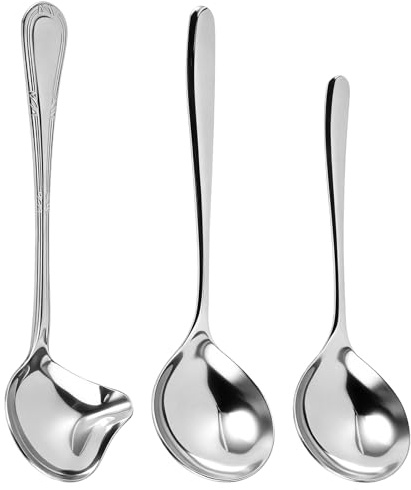 3 stycken såsskedar, rostfritt stål slev sortiment med stor såssked av rostfritt stål såssked diskmaskinssäker för kök och gastronomi, hållbar slev