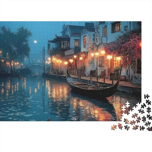 Natt kanal scen papper premium pussel Venedig natt hållbart avslappnande pussel färgglada höga svårigheter för vuxna och familjer 52 x 38 cm/1 000 bitar familjepussel