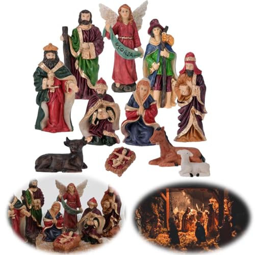 LS-LebenStil Krippenfiguren Set 11-teilig 5-10cm groß/hoch Weihnachten Krippe Maria Josef Jesus 11-teilig Deko traditionell Handbemalt Krippentiere Weihnachtsfiguren Weihnachts-Krippe