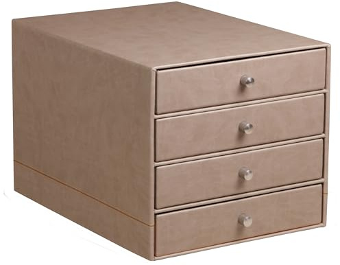 Rhodia 318864C Schubladenbox (mit 4 Schubladen, Griffe aus Metall, Kunstleder, elegant und praktisch, ideal für Ihr Büro oder Ihr zu Hause) 1 Stück, maulwurfsgrau