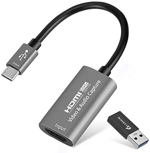 Tarjeta de Captura de vídeo, USB 3.0 HDMI a USB C Audio Capture Card, 4K 1080P60 Dispositivos de Captura para Juegos Live Streaming Video Recorder, Compatible con Windows MacOS System para PS4