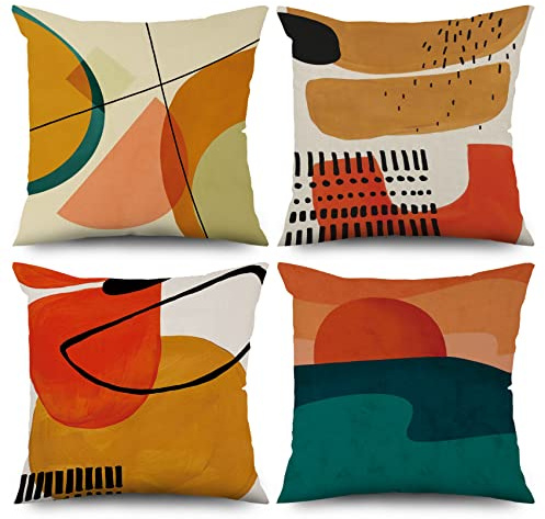 ASDCXZ 4 stycken örngott boho 50 x 50 cm, modern abstrakt konst sol linje färg grön dekorativ kudde örngott örngott tvättbar polyester lin textil stoppning örngott