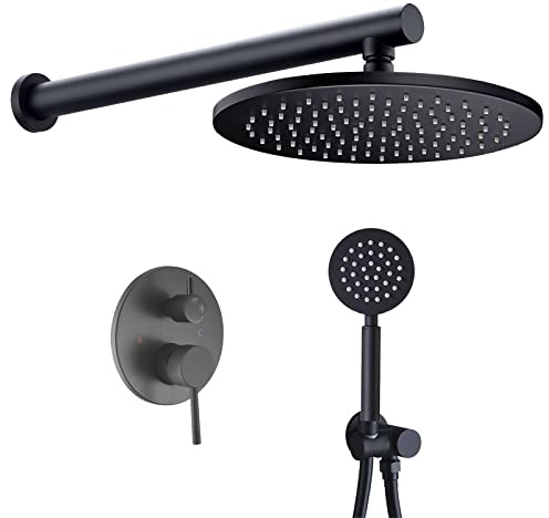 Mitigeur de douche encastré avec pommeau de douche Noir 10