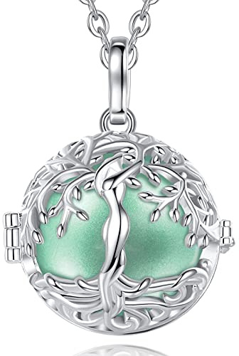 CELESTIA Collana Chiama Angeli Gravidanza, Albero della Vita Ciondolo Chiama Angeli Gravidanza Medaglione Placcato Argento con Catene Lunghe 114CM