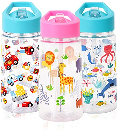 450ml Trinkflasche Kinder, Kleinkind Trinkflasche mit Strohhalm, Auslaufsichere Kinder Trinkflasche für Junge Mädchen, Kinder Trinkbecher für Schule, Kindergarten, Reisen, Campen, Radfahren (A)