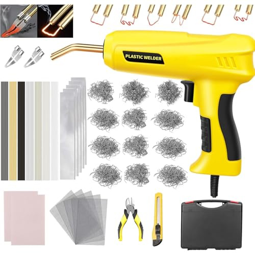 Mytovosn 200W Soudage Plastique Machine avec 1000 PCS Agrafes et 56 bâtons de soudage, 2 en 1 Kit de Réparation de Pare-chocs de Voiture,Soudure en plastique pour pare-chocsvoiture/car pièces