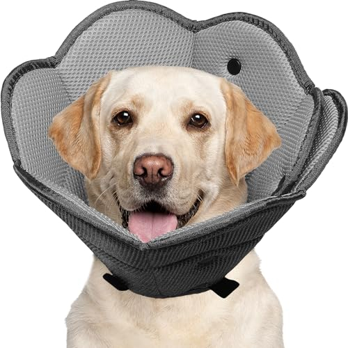 IECOii Halskrause für Hund GroßE,Schutzkragen Hund Nach Op,Dog Cone Halskrausen Für Hunde Nach Kastration RüDe Hundekragen Atmungsaktiver Hundehalskragen FüR Golden Retriever, Labrador,Schwarz-XL