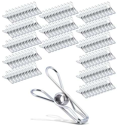 140 mollette da bucato in acciaio inox, robuste mollette in metallo argentato, mollette per asciugamani, vestiti, calze, clothesline, campeggio, fogli di carta, snack