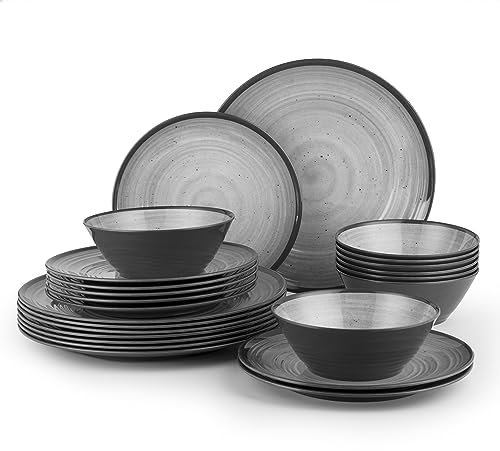La Joventino Juego de vajilla de melamina de 24 piezas – Juego de platos y cuencos de camping, platos de cena, juego de platos para 8 personas, juegos de cena para uso familiar al aire libre