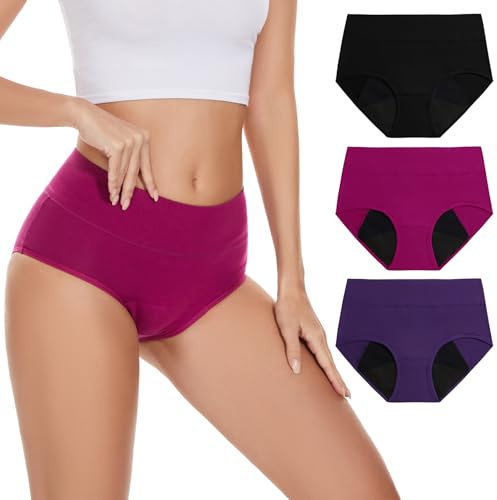 POKARLA Pantalones de incontinencia para mujer, ropa interior de alta absorción, flujo pesado, a prueba de fugas, lavable, a prueba de fugas, bragas protectoras de cintura alta, de algodón, paquete de