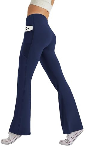 Glacspyg Dambyxor med fickor, yogabyxor, fritid, joggingbyxor, hög midja, sportbyxor, elastiska breda bootcut, jazzbyxor