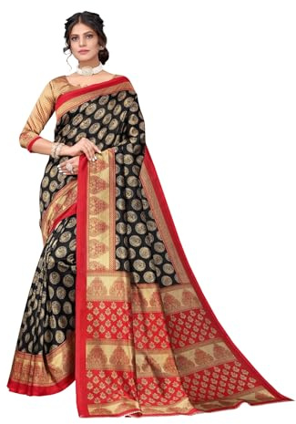 TRAFAART Sari Tradicional De Seda Artificial Para Mujer India Con Blusa Sin Coser-Black