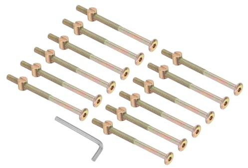 PATIKIL Våningssängskruvar M6 x 95 mm, 12-pack med sexkantshuvud, muttrar och blandade set med 1 st möbel- och sängram, förzinkad