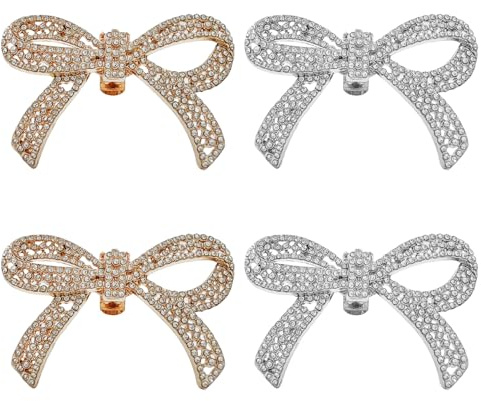 CHROMACRAFT 4 Piezas Clips De Zapatos Con Lazo De Diamantes, Hebillas De Clip De Zapatos Extraíbles, Hebillas De Zapatos De Tacón Alto Para Mujer, Accesorios Para Zapatos
