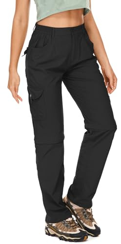 Asfixiado Wanderhose-Damen-Zip-Off-Trekkinghose, Leichter Quick Dry Outdoorhose UV-Schutz Cargohose Damen Atmungsaktiv Funktionshose Jogginghose（Black 8）