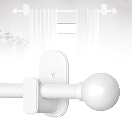TKZTKZ Curtain Rods No Drilling with Adhesive Brackets,Adjust 36-88,White