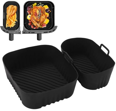 Teglia per Friggitrice Ad Aria, 2 Pezzi Teglie in Silicone per Friggitrice Ad Aria, Accessori Friggitrice Ad Aria Philips, Riutilizzabile Teglia in Silicone per Air Fryer, Rivestimenti da 3L e 1L