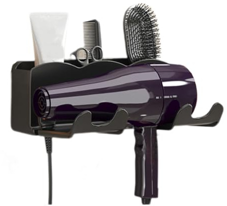 Organizador de secador de pelo, estante de gancho para colgar, soporte de montaje de soplado, estante de almacenamiento de taladro, soporte de herramientas compacto, solución de pared de baño para