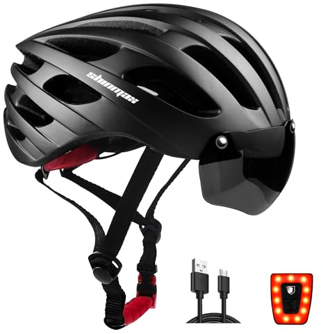 KINGLEAD Casco da bicicletta per uomo e donna – Casco da bicicletta con occhiali magnetici e ricarica USB, luce a LED, leggero, regolabile, elegante, per ciclismo, mountain bike, 54 – 58 cm