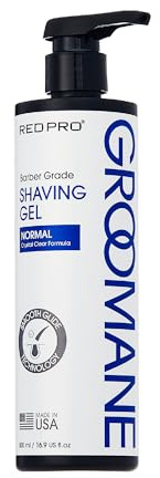 RED Pro GROOMANE Barber-Grade Shaving Gel for Men, Non-Foaming Clear Aloe Vera Shave Gel, Smooth Razor Glide, Precision Line-Ups, Anti-Irritation, Normal & Sensitive Skin (16.9 Fl.oz, Normal)