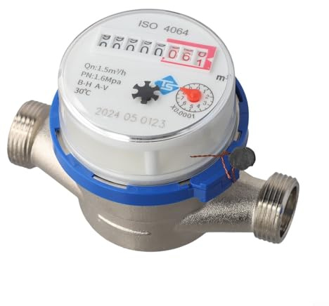 Contatore per acqua fredda con rotore meccanico e puntatore digitale, adatto per impianti idrici residenziali, con filtro detriti integrato e rotazione regolabile