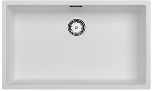 Luquicina LD740WH – Fregadero de cocina blanco 1 seno XL sin escurridor – Composite BIO – Empotrable o bajo encimera – 75 x 45 x 20cm