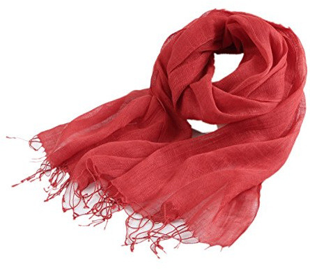 Prettystern Sciarpa Leggera Unisex Foulard in Lino Uomo e Donna Primavera Estate Tinta Unita Con Frange T28 Bacche Rosso