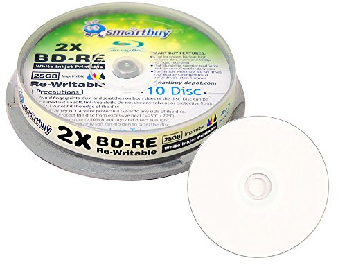 30 Pack Smartbuy 2X 25GB Blue Blu-ray BD-RE Rewritable White Inkjet Hub Printable Blank Bluray Disc