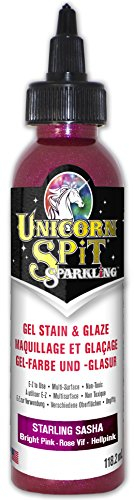 Unicorn Spit Sparkling Gel Stain, Starling Sasha Vibrant Pink Glitter Colourant for Wood, Multi Surface Finish, DIY Craft Projects, 118ml