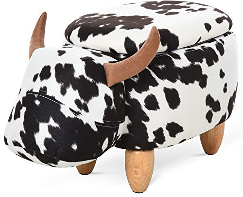 HOMCOM Tierhocker, Dekohocker mit Stauraum, Polsterhocker, Sitzhocker, Sitzbank mit Tier-Design, für Wohnzimmer, Schweinchen Fußbank, Schwarz+Weiß, 62 x 35 x 36 cm