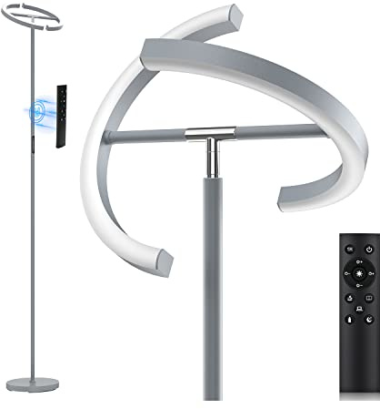 SIBRILLE Silver Floor Lamps for Living Room, Stepless Dimmable Standing Lamp with Touch Remote Control, 22W Rotatable LED Floor Light Tall Uplighter for Bedroom Office, 69'' Modern Room Light